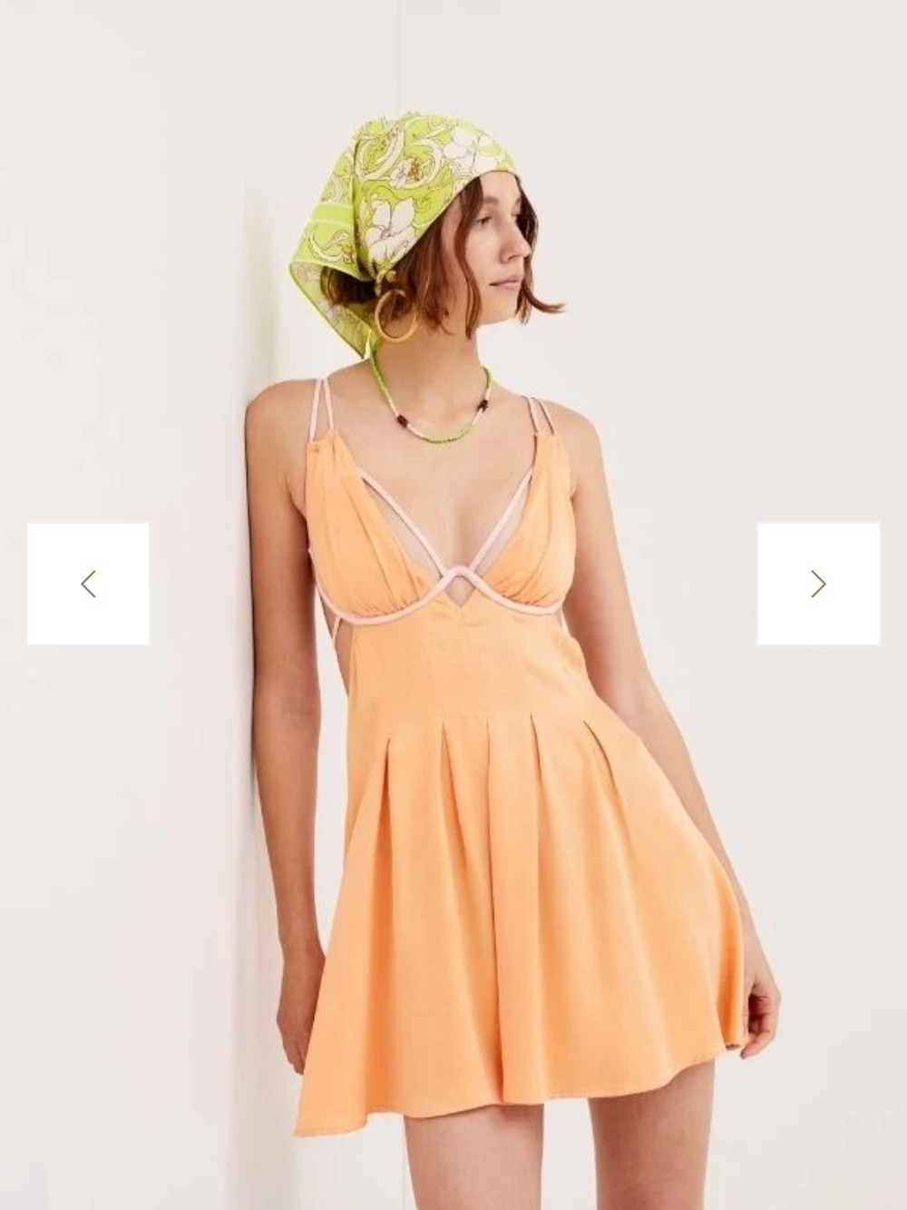 For Love & Lemons Peach Mini Dress with Pale Pink Trim